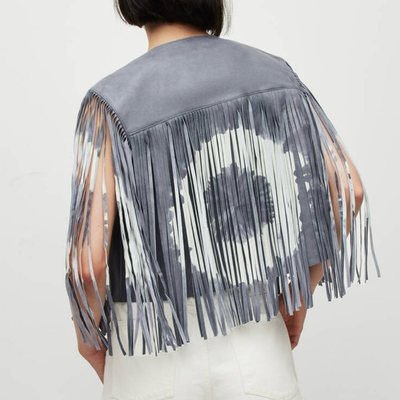 All Saints Evie tie dyed leather fringe vest size 10 - Picture 3 of 6